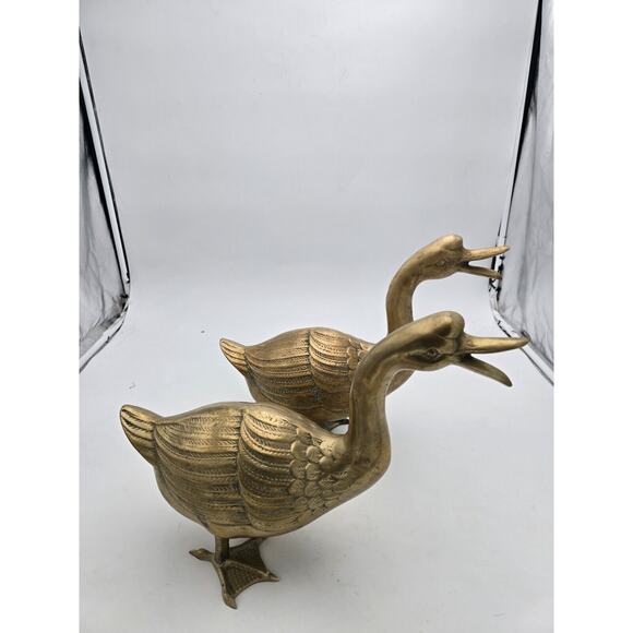 2 Large Vintage Brass Ducks Beautiful RARE